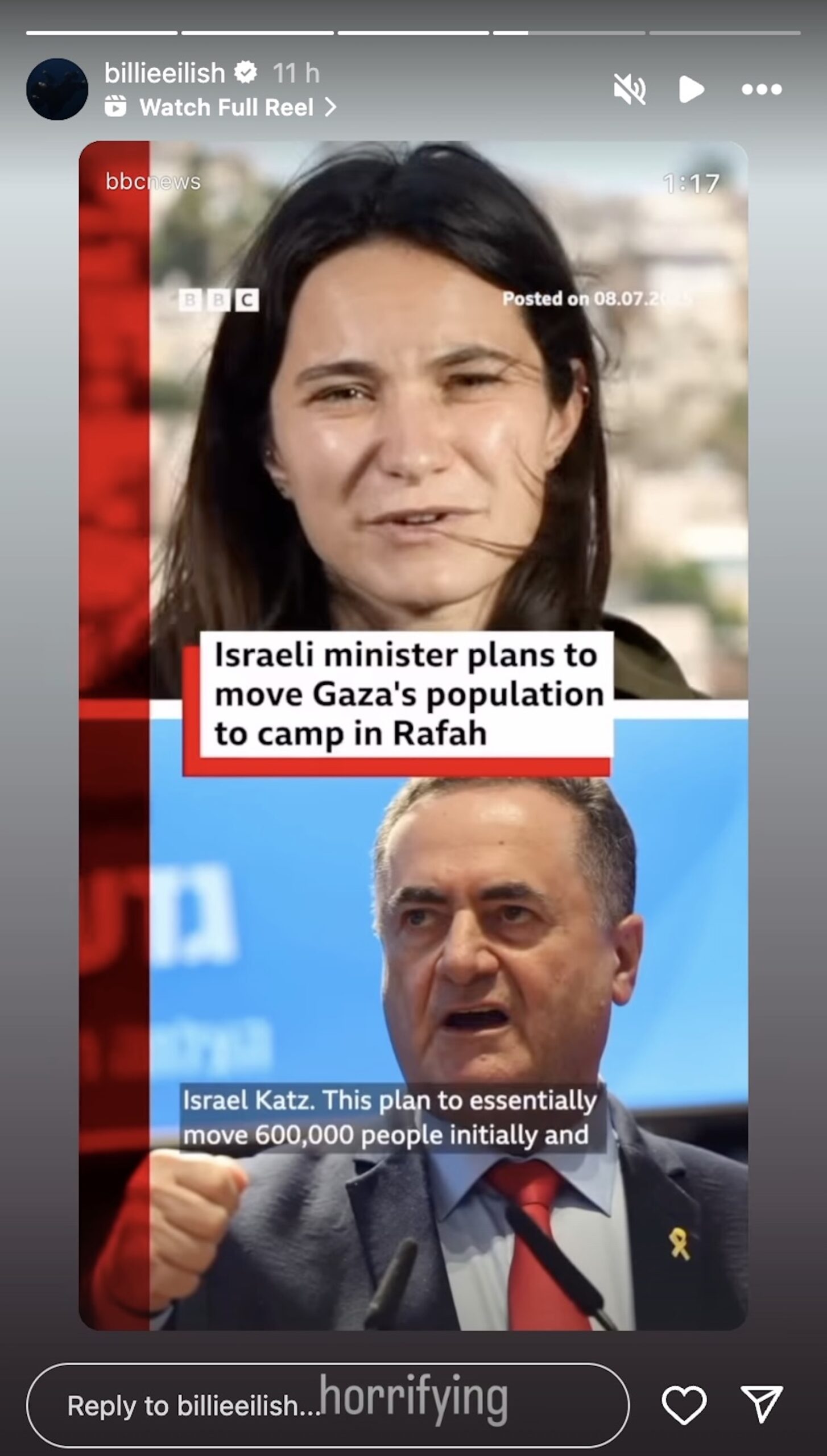 Billie Eilish Instagram Stories screenshot